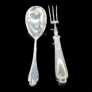 2pc Christofle Pompadour Silverplate Serving Spoon and Fork