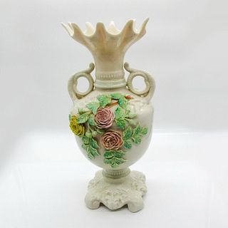 Vintage Belleek Floral Embellished Porcelain Footed Vase