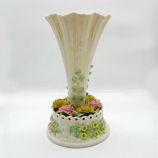 Vintage Belleek Floral Embellished Porcelain Vase