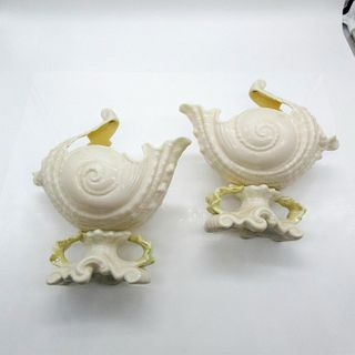 2pc Irish Belleek Porcelain, Victoria Shell Centerpiece