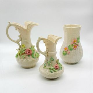 3pc Irish Belleek Lovely Floral Accented Porcelain Vases