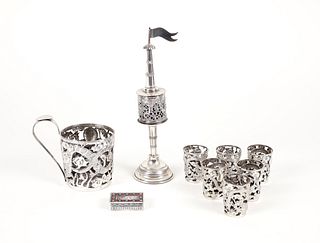 Lot of 9 Silver Decorative Cups, Box, Incense Holder