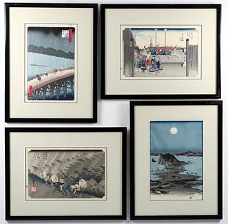 Group of 4 Hiroshige Japanese woodblock Prints