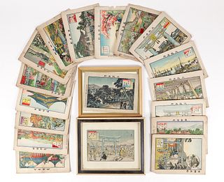 Collection of woodcut Japanese Views, approximately 15 pc.s  
