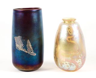 2 Robert Eickholt Studio Art Glass Vases 1981