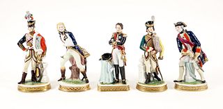 5 German porcelain Military figures by Rudolf Kammer 