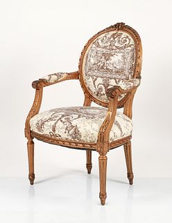 Louis XVI Style Armchair with Gilt Frame 