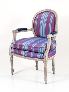 Louis XVI Style Armchair Upholstered in Striped Silk 