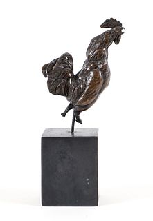 Realistic Bronze Rooster on Bronze Stand