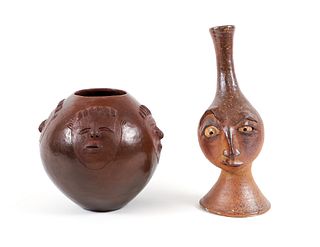 2 Face Vases by 20th Century American Ceramicists