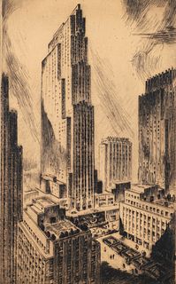 Nat Lowell Rockefeller Center Etching 1935