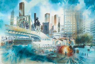 Robert Hild watercolor of Pittsburgh Coming Together