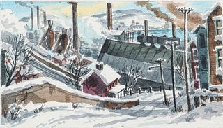 Robert R. Young watercolor Mills in Winter