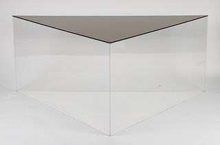 Triangular Form Lucite and Glass Corner Table/Display 
