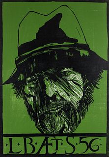 Leonard Baskin Self Portrait at 56 Signed Woodcut
