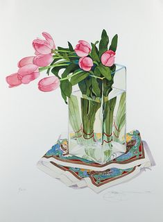 Gary Bukovnik Pink Tulips 1980 Signed Lithograph