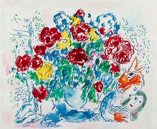 Flowers and Lovers Ltd Ed Litho after Chagall