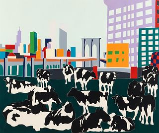 Woody Jackson 1983 signed print Cows Promenade
