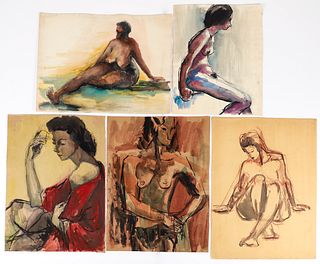 Group of Five Naomi Yergin Figural Studies on Paper
