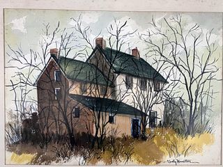 WATERCOLOR OF HOUSE IN THE WOODS SIGNED