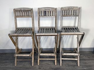 3 WOODEN OUTDOOR FOLDING BAR CHAIRS