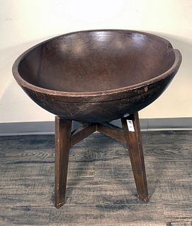 LARGE WOODEN BOWL ON STAND