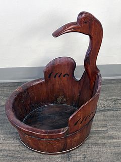 CARVED CHINESE WOODEN DUCK BASKET 
