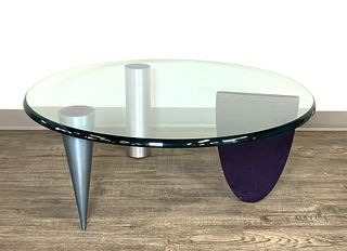 MODERNIST GLASS AND COATED ALUMINUM COFFEE TABLE