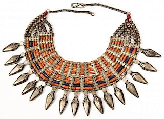 Tribal Coral and Silver Alloy Necklace