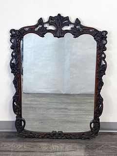 LARGE ANTIQUE CARVED WOOD MIRROR