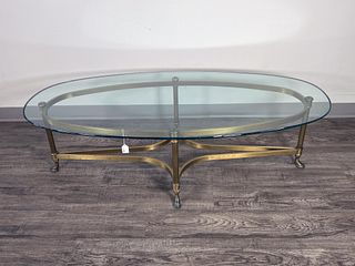 OVAL BRASS & GLASS TOPPED COFFEE TABLE 
