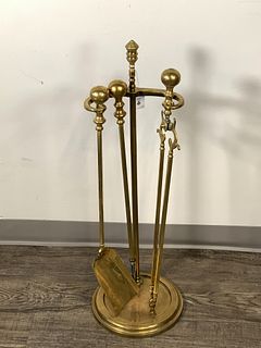BRASS FIREPLACE TOOLS IN STAND