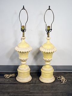 PAIR OF PALE YELLOW TABLE LAMPS