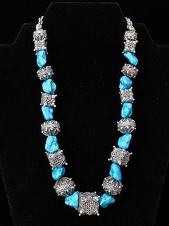 NUGGET TURQUOISE & TIBETAN SILVER NECKLACE 