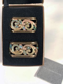 PAIR JAY STRONGWATER EMBELLISHED ENAMELED NAPKIN RINGS IN BOX