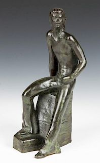 E. Montiel (20th c.) Bronze Figure Sculpture