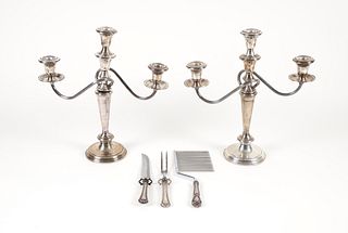 Pair weighted Sterling Candlesticks and Items with sterling handles