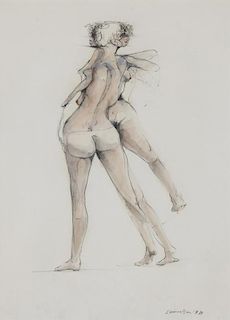 Bruce Samuelson (American, 20th c.) Nude, mixed media drawing
