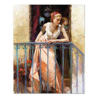 Pino (1939-2010), "At the Balcony" Artist Embellished Limited Edition on Canvas (30" x 40"), PP Numbered and Hand Signed with Certificate of Authentic