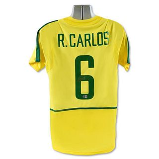 Brazil Jersey Autographed by Professional Footballer, Roberto Carlos with Certificate of Authenticity.