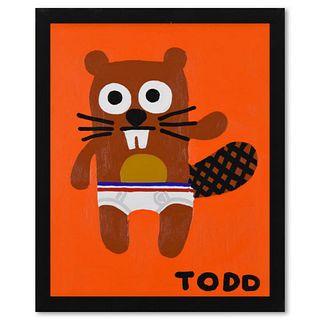 Todd Goldman, "Beaver" Framed Original Acrylic Painting on Canvas, Hand Signed with Letter of Authenticity.