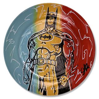 Steve Kaufman (1960-2010) "Batman" Hand Painted Plate, Hand Signed with Letter of Authenticity.