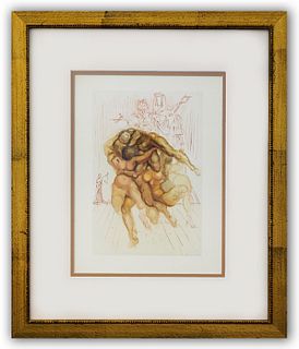 Salvador Dali- Original Color Woodcut on B.F.K. Rives Paper "Inferno 8"
