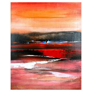 Sisi Sun, "Misty Beach" Original Acrylic Painting on Board, Hand Signed with Letter of Authenticity