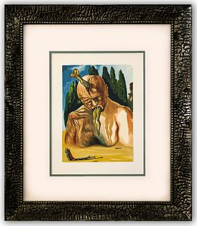 Salvador Dali- Original Color Woodcut on B.F.K. Rives Paper "Inferno 27"