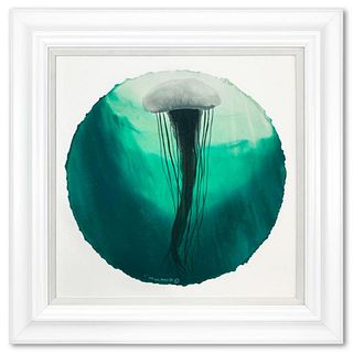 Wyland, "Green Jellyfish Float" Framed, Hand Signed Original Painting with Letter of Authenticity.