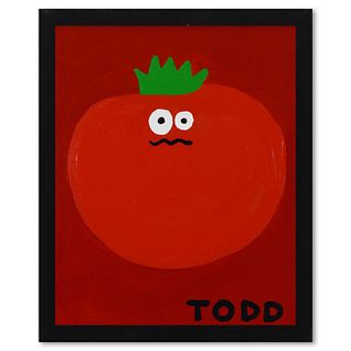 Todd Goldman, "Tomato" Framed Original Acrylic Painting on Canvas, Hand Signed with Letter of Authenticity.