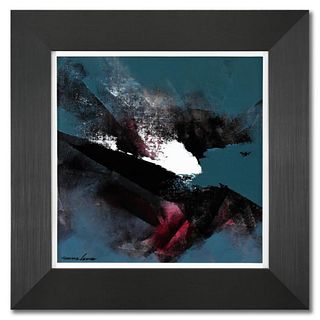 Thomas Leung, "Abstract Wave 15" Framed Original Acrylic Painting on Canvas Board, Hand Signed with Letter of Authenticity.