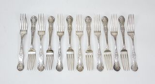 (13) Tiffany & Co. "Regent" Silverplate Forks.