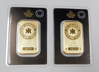(2) Royal Canadian Mint Fine Gold 1 Troy Oz. Bars.